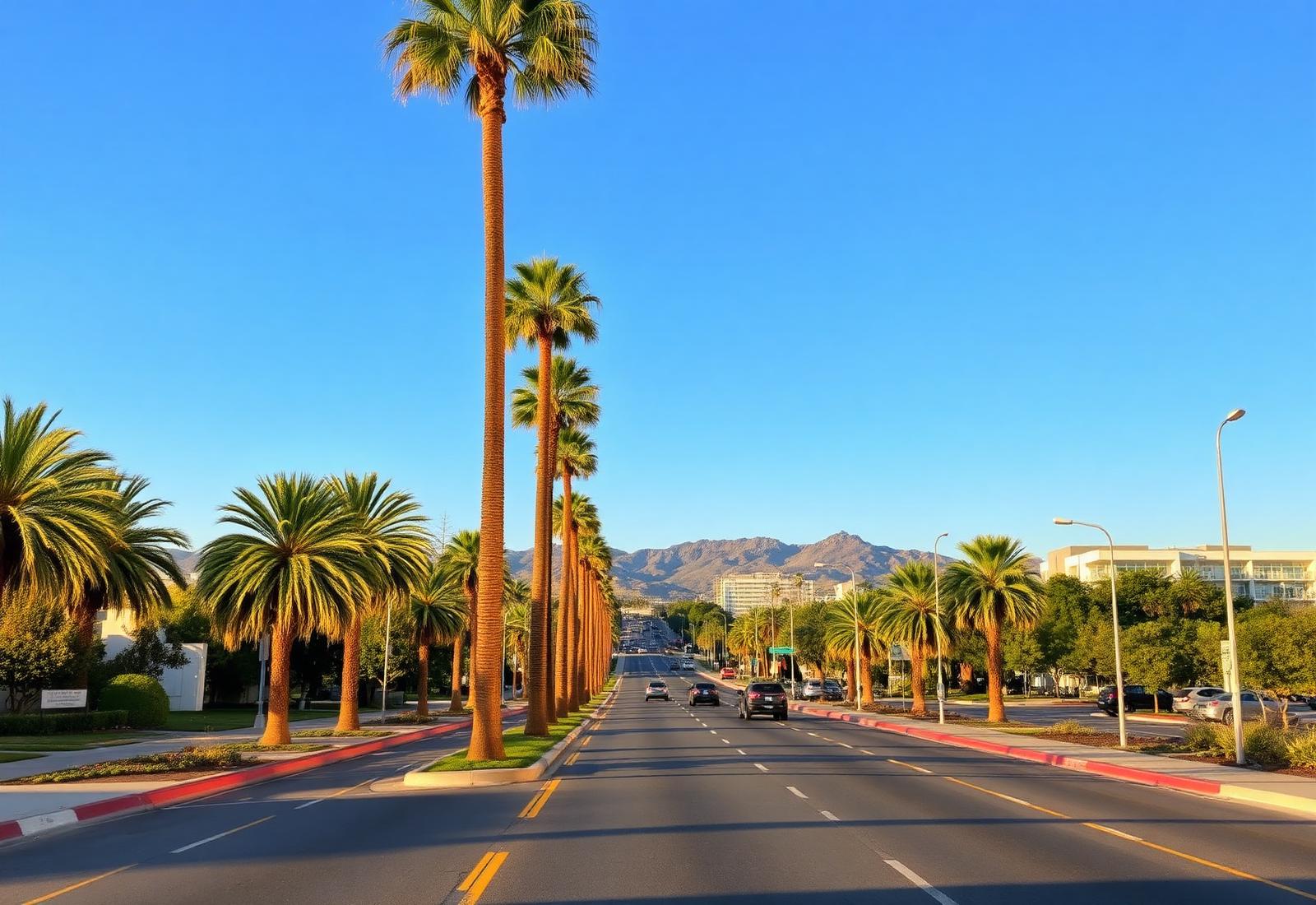 Palm-lined boulevard in Orange County, California